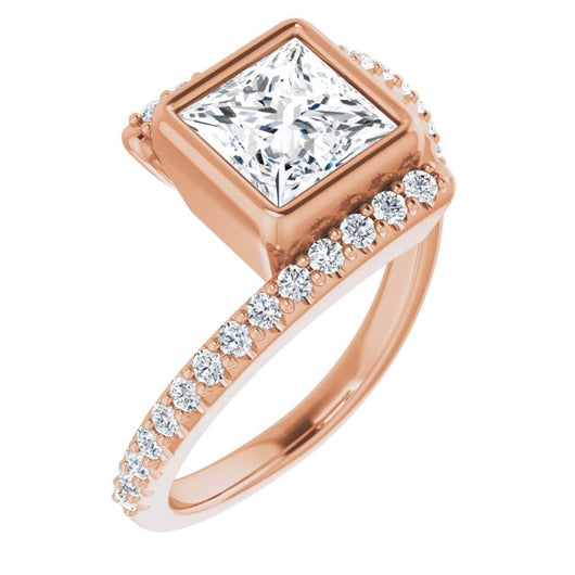 10K Rose Gold Customizable Bezel-set Princess/Square Cut Design with Bypass Pavé Band