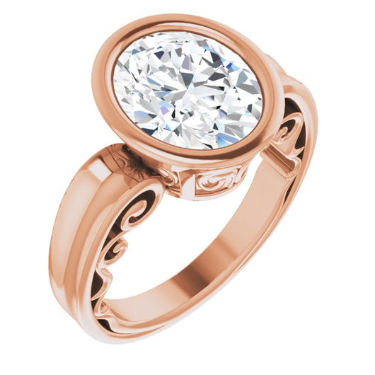 10K Rose Gold Customizable Bezel-set Oval Cut Solitaire with Wide 3-sided Band