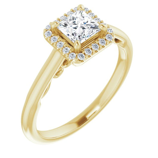 10K Yellow Gold Customizable Cathedral-Halo Princess/Square Cut Style featuring Sculptural Trellis