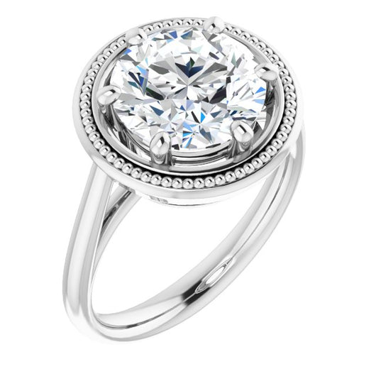 10K White Gold Customizable Round Cut Solitaire with Metallic Drops Halo Lookalike