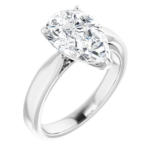 10K White Gold Customizable Pear Cut Cathedral Solitaire with Wide Tapered Band