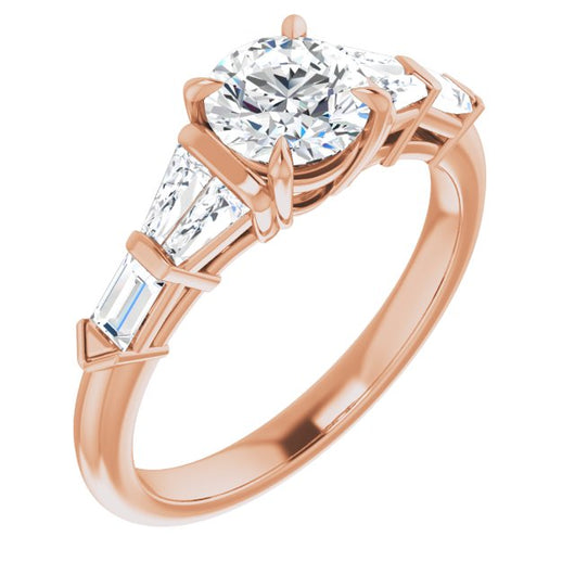 10K Rose Gold Customizable 7-stone Design with Round Cut Center and Baguette Accents