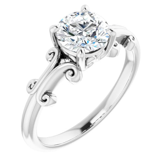 10K White Gold Customizable Round Cut Solitaire with Band Flourish and Decorative Trellis