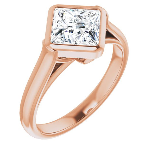 10K Rose Gold Customizable Cathedral-Bezel Princess/Square Cut 7-stone "Semi-Solitaire" Design