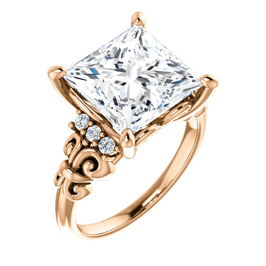 10K Rose Gold Customizable 7-stone Princess/Square Cut Design with Vertical Round-Channel Accents