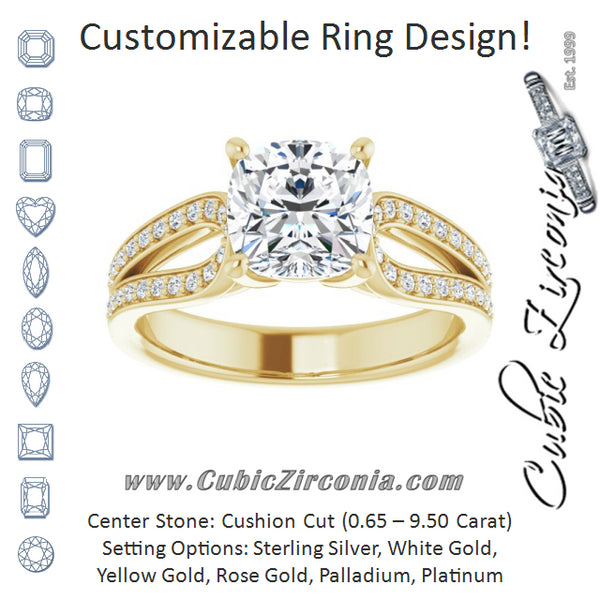 Cubic Zirconia Engagement Ring- The Annemarie (Customizable Cushion Cut Design featuring Shared Prong Split-band)