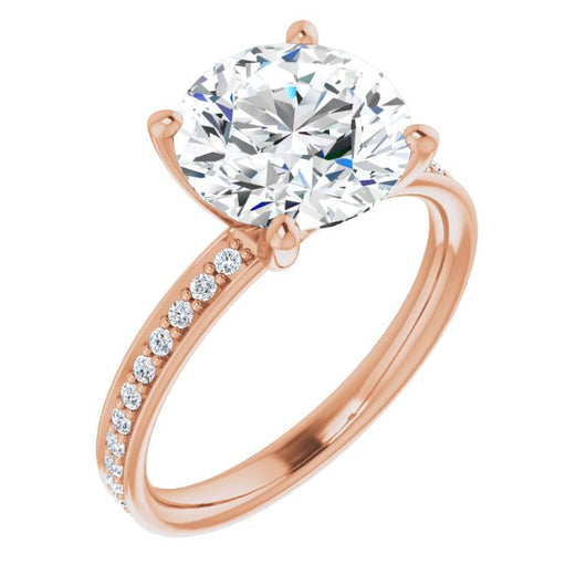 10K Rose Gold Customizable Classic Prong-set Round Cut Design with Shared Prong Band