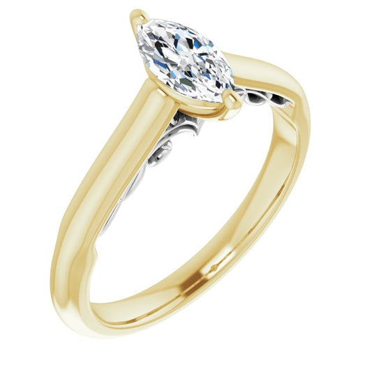 14K Yellow & White Gold Customizable Marquise Cut Cathedral Solitaire with Two-Tone Option Decorative Trellis 'Down Under'