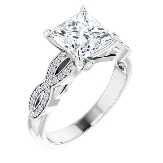 10K White Gold Customizable Princess/Square Cut Design featuring Infinity Pavé Band and Round-Bezel Peekaboos