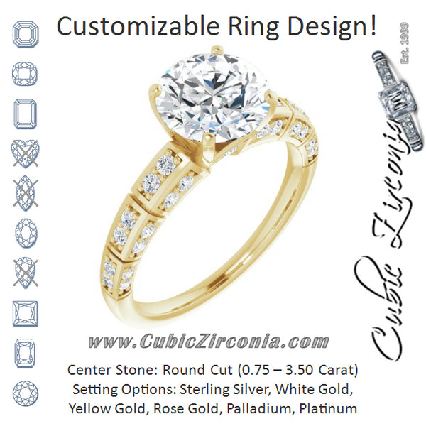 Cubic Zirconia Engagement Ring- The Anna (Customizable Round Cut Style with Three-sided, Segmented Shared Prong Band)