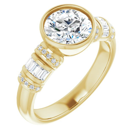 10K Yellow Gold Customizable Bezel-set Round Cut Setting with Wide Sleeve-Accented Band