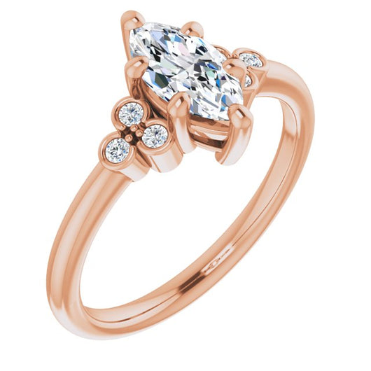 10K Rose Gold Customizable 7-stone Marquise Cut Center with Round-Bezel Side Stones