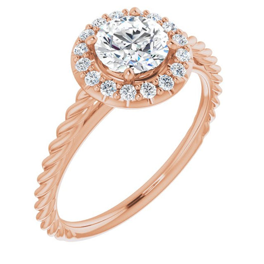 10K Rose Gold Customizable Cathedral-set Round Cut Design with Halo and Twisty Rope Band