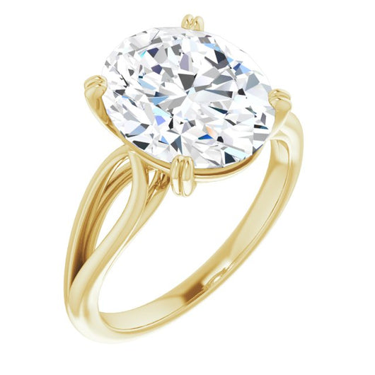 10K Yellow Gold Customizable Oval Cut Solitaire with Wide-Split Band