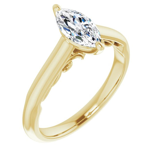 10K Yellow Gold Customizable Marquise Cut Cathedral Solitaire with Two-Tone Option Decorative Trellis 'Down Under'