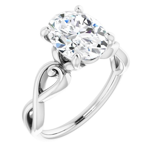 10K White Gold Customizable Oval Cut Solitaire Design with Tapered Infinity-symbol Split-band