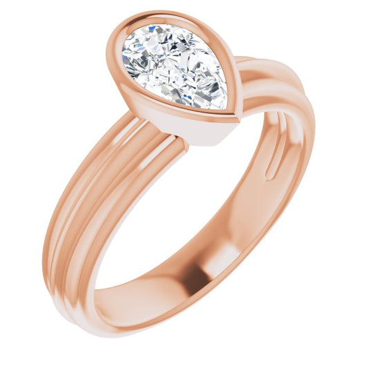 10K Rose Gold Customizable Bezel-set Pear Cut Solitaire with Grooved Band