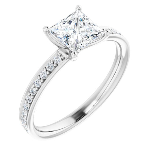 10K White Gold Customizable Classic Prong-set Princess/Square Cut Design with Shared Prong Band