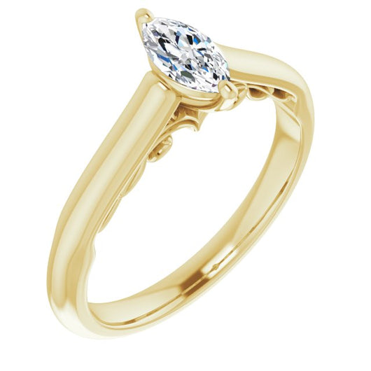 10K Yellow Gold Customizable Marquise Cut Cathedral Solitaire with Two-Tone Option Decorative Trellis 'Down Under'