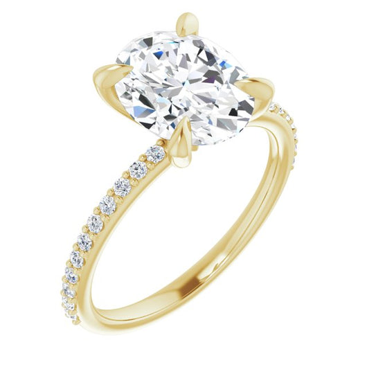 10K Yellow Gold Customizable Oval Cut Style with Delicate Pavé Band