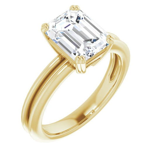 10K Yellow Gold Customizable Emerald/Radiant Cut Solitaire with Grooved Band