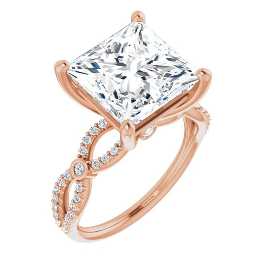 10K Rose Gold Customizable Princess/Square Cut Design with Infinity-inspired Split Pavé Band and Bezel Peekaboo Accents