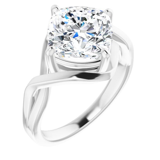 10K White Gold Customizable Cushion Cut Hurricane-inspired Bypass Solitaire