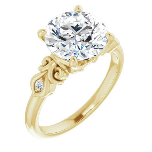 10K Yellow Gold Customizable 3-stone Round Cut Design with Small Round Accents and Filigree