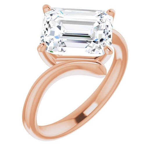 10K Rose Gold Customizable Emerald/Radiant Cut Solitaire with Thin, Bypass-style Band