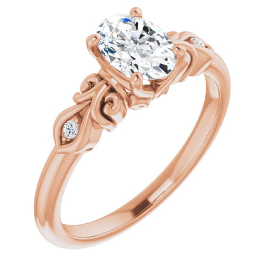 10K Rose Gold Customizable 3-stone Oval Cut Design with Small Round Accents and Filigree