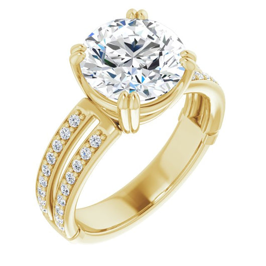 10K Yellow Gold Customizable Round Cut Design featuring Split Band with Accents