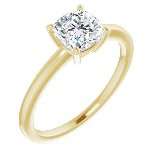 10K Yellow Gold Customizable Bowl-Prongs Cushion Cut Solitaire with Thin Band