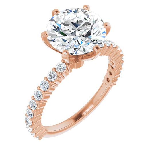 10K Rose Gold Customizable 8-prong Round Cut Design with Thin, Stackable Pav? Band