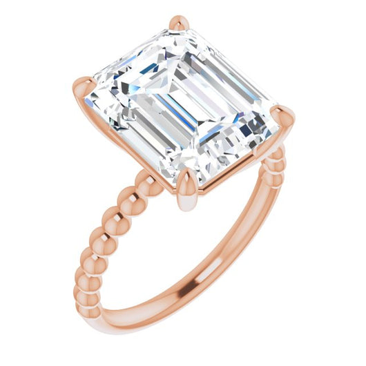 10K Rose Gold Customizable [[Cut] Cut Solitaire with Thin Beaded-Bubble Band