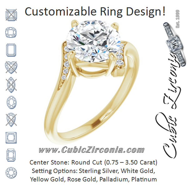 Cubic Zirconia Engagement Ring- The Aina Svanhild (Customizable 11-stone Round Cut Design with Bypass Channel Accents)