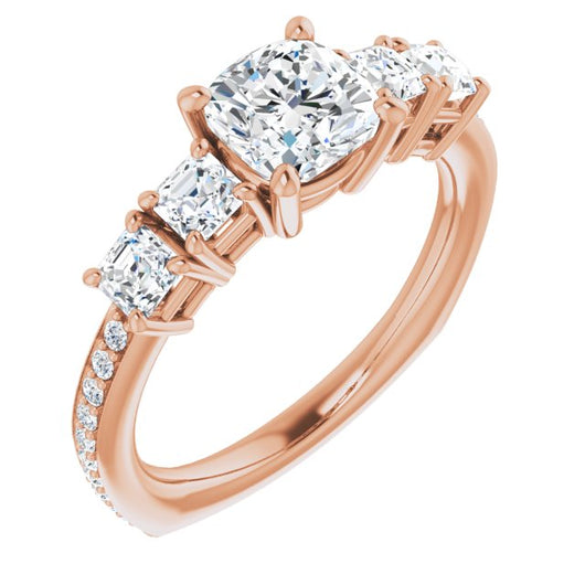 10K Rose Gold Customizable Cushion Cut 5-stone Style with Quad Cushion Accents plus Shared Prong Band