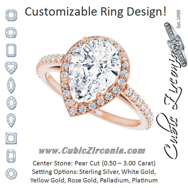 Cubic Zirconia Engagement Ring- The Catherine Lea (Customizable Pear Cut Design with Halo and Thin Pavé Band)