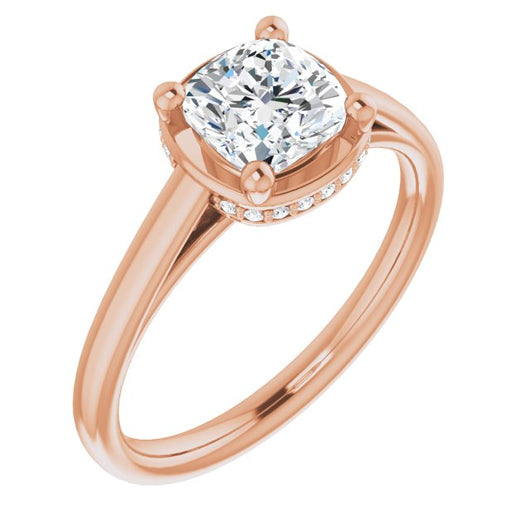 10K Rose Gold Customizable Super-Cathedral Cushion Cut Design with Hidden-stone Under-halo Trellis