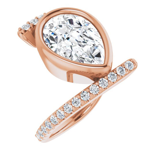 10K Rose Gold Customizable Bezel-set Pear Cut Design with Bypass Pavé Band