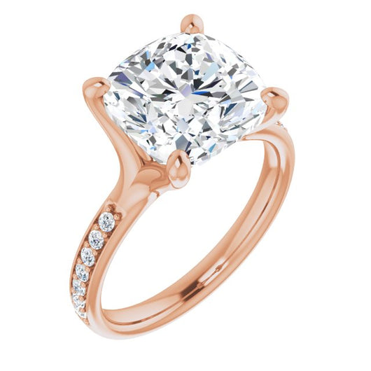 10K Rose Gold Customizable Heavy Prong-Set Cushion Cut Style with Round Cut Band Accents