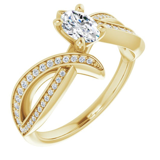 10K Yellow Gold Customizable Oval Cut Design with Swooping Pavé Bypass Band