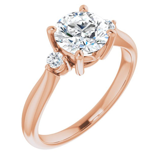 10K Rose Gold Customizable 3-stone Round Cut Design with Twin Petite Round Accents