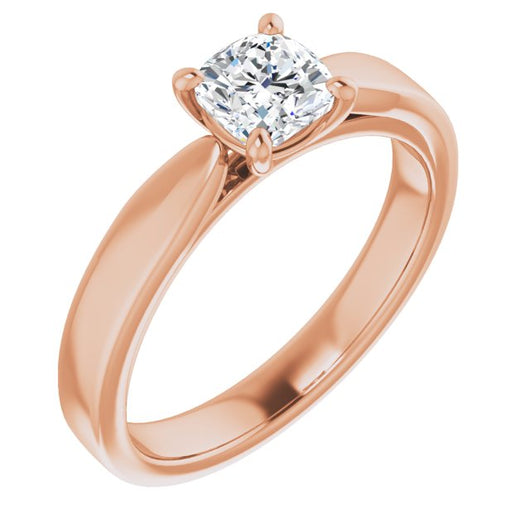 10K Rose Gold Customizable Cushion Cut Cathedral Solitaire with Wide Tapered Band