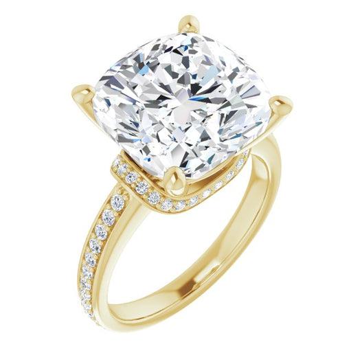 10K Yellow Gold Customizable Cushion Cut Setting with Organic Under-halo & Shared Prong Band