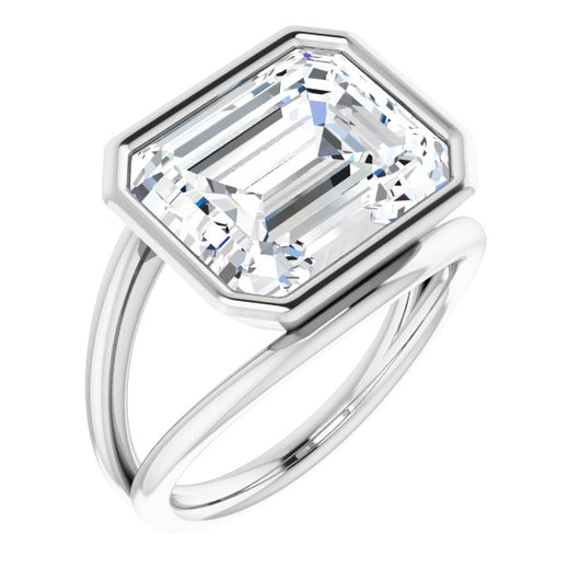 10K White Gold Customizable Bezel-set Emerald/Radiant Cut Style with Wide Tapered Split Band