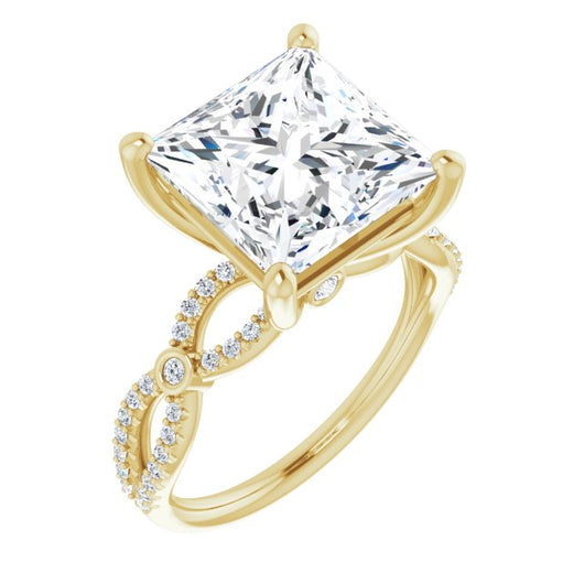 10K Yellow Gold Customizable Princess/Square Cut Design with Infinity-inspired Split Pavé Band and Bezel Peekaboo Accents