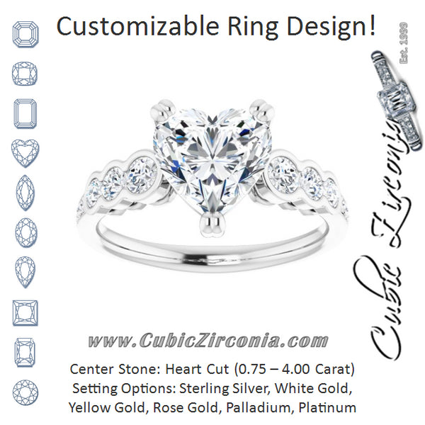 Cubic Zirconia Engagement Ring- The Jeanna (Customizable Heart Cut 7-stone Style Enhanced with Bezel Accents and Shared Prong Band)