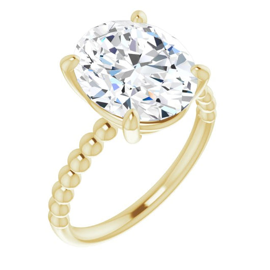 10K Yellow Gold Customizable [[Cut] Cut Solitaire with Thin Beaded-Bubble Band