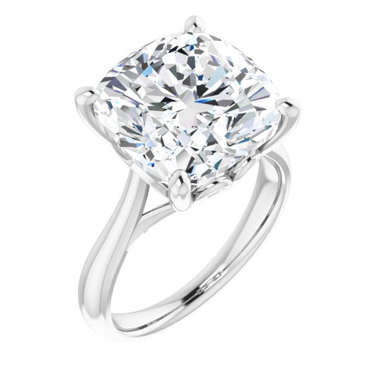 10K White Gold Customizable Cushion Cut Solitaire with Decorative Prongs & Tapered Band