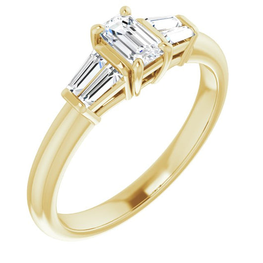 10K Yellow Gold Customizable 5-stone Emerald/Radiant Cut Style with Quad Tapered Baguettes